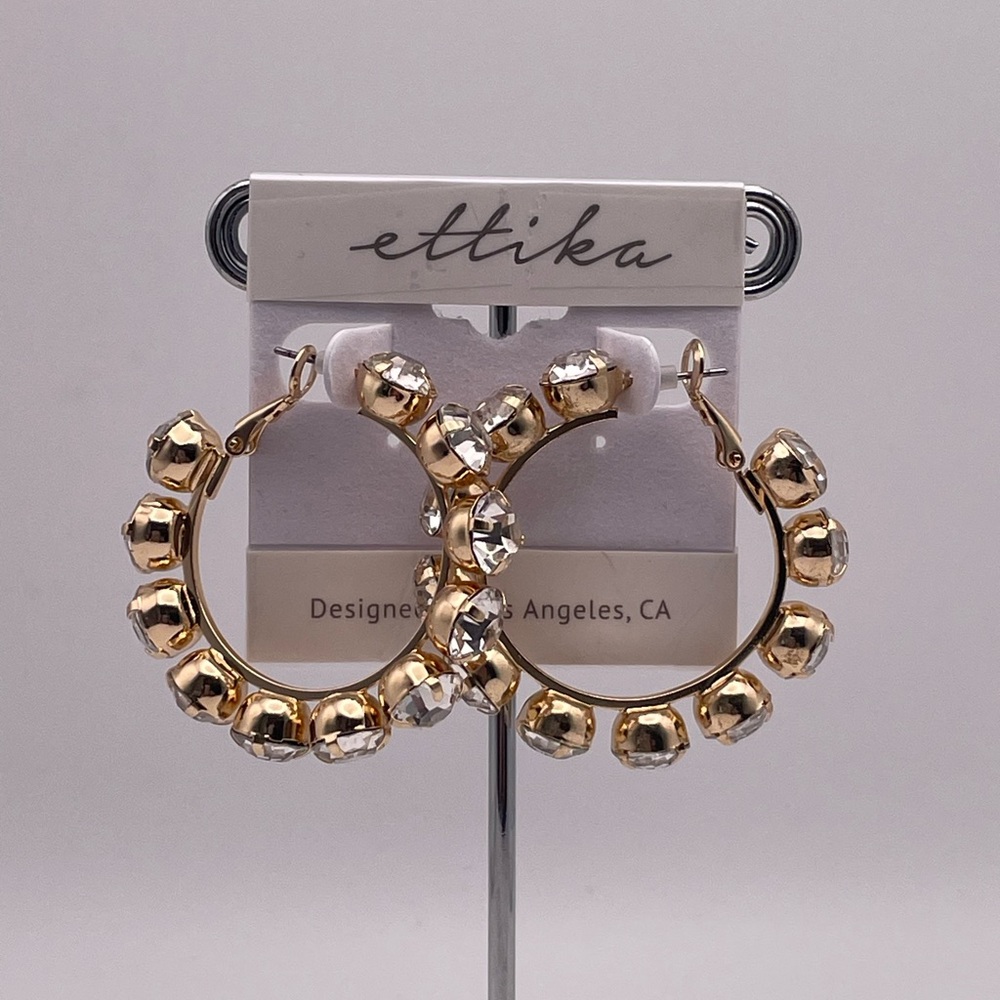 Ettika Gold and Crystals  Hoop Earrings NWOT
